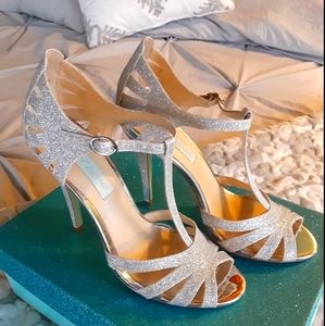 Blue by Betsy Johnson Silver Sparkle Heels
